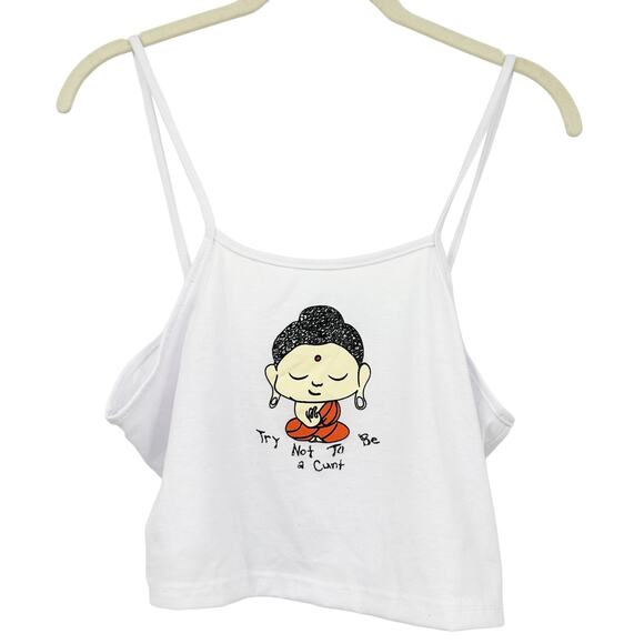 Womens Novelty Monk Buddha Try Not To‎ Be A C*nt Graphic Crop Tank Top Size L - Picture 1 of 4